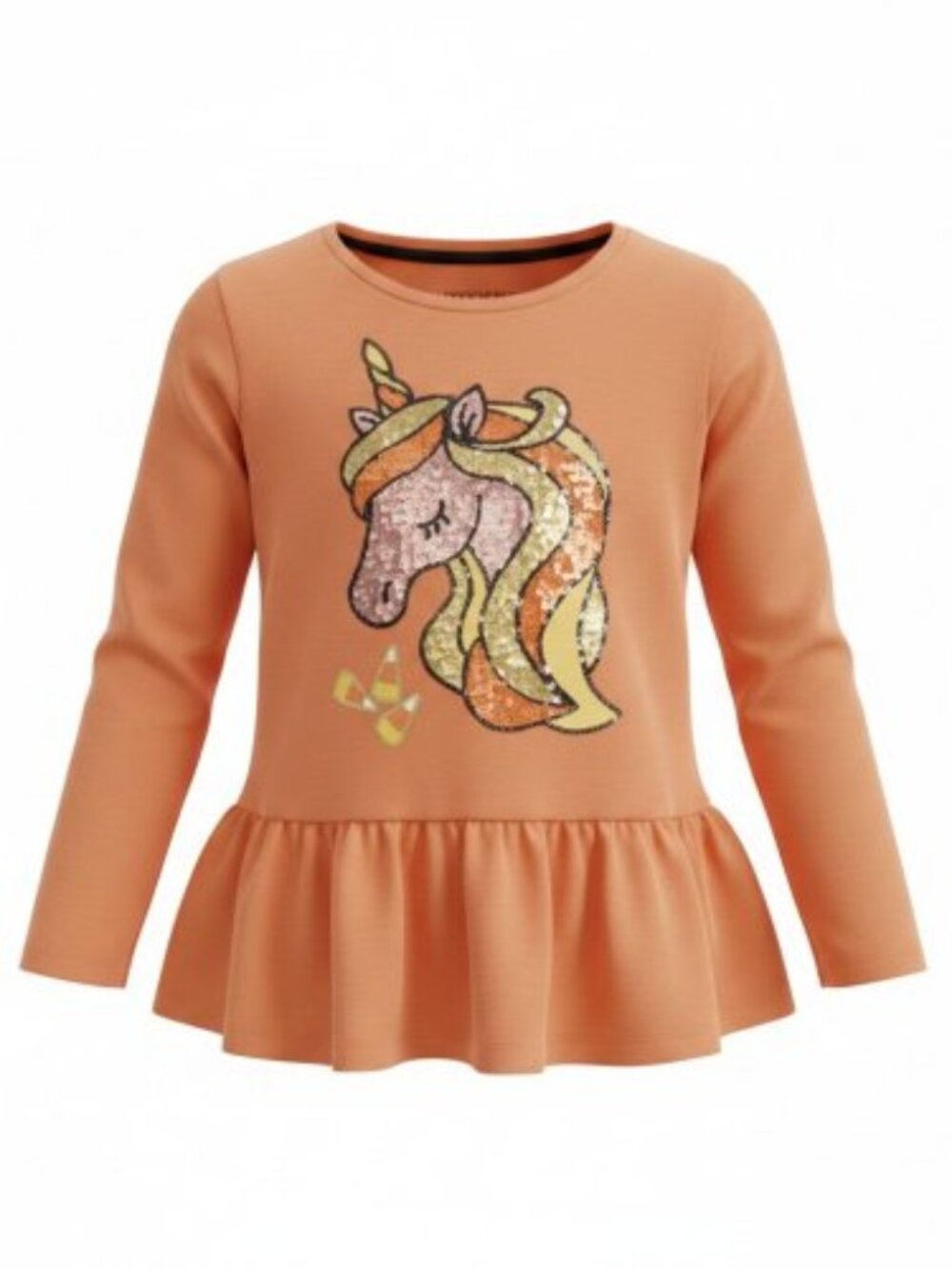 SPOOKY NIGHT Orange Sequined Unicorn Hi Lo Tunic Top Girls Size 5-6